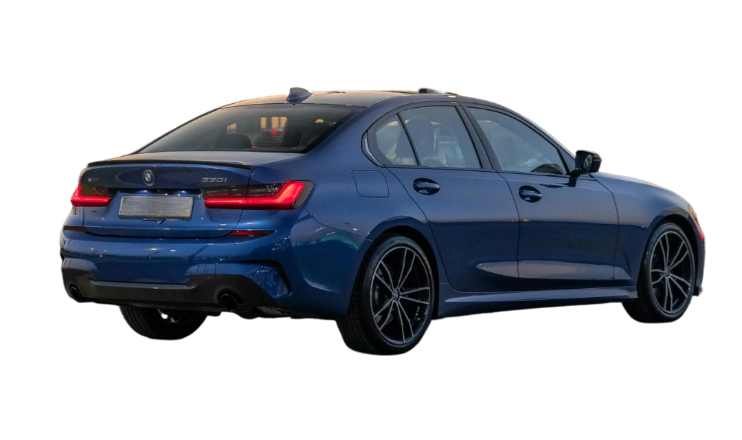 Rear view of a blue BMW 3 Serie