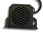 Compact black reversing alarm unit for vans and motorhomes with protective grille and mounting bracket.