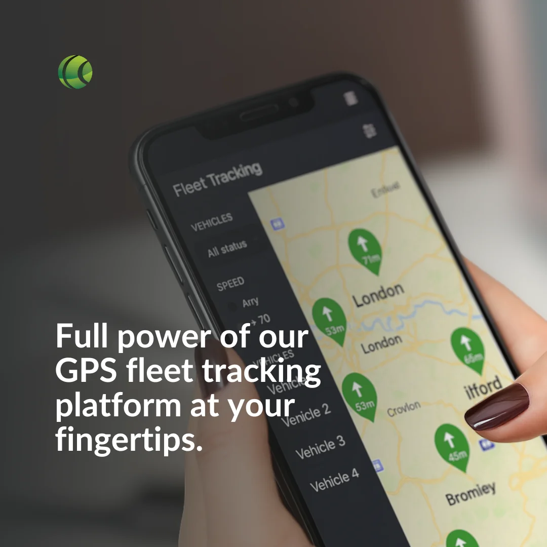 Mobile phone displaying FleetDVS GPS fleet tracking app